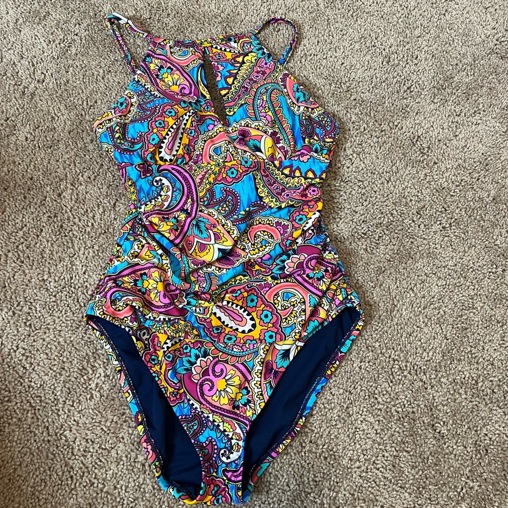 Ellen Tracy Multicolor Paisley One Piece Swimsuit